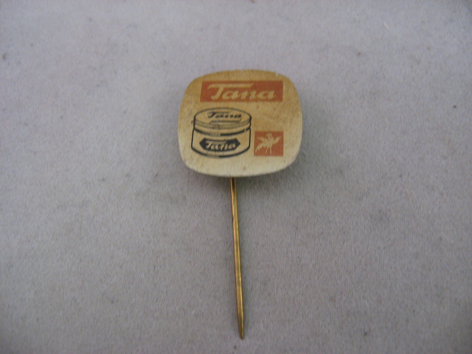 Vintage Tana Shoe Polish Advertising Lapel Stick Pin Cream Orange Elk Logo Promo