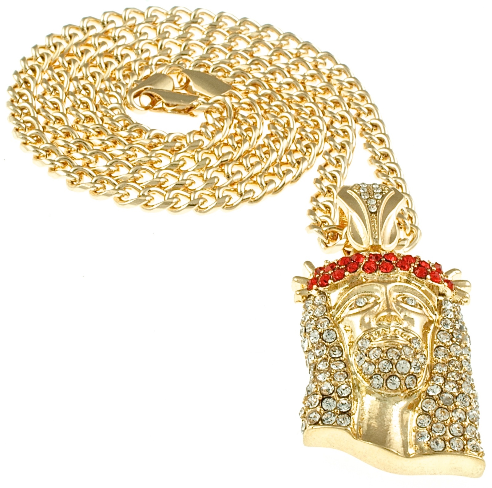 Jesus Necklace Pendant 24 Inch 4mm Wide Cuban Link Chain