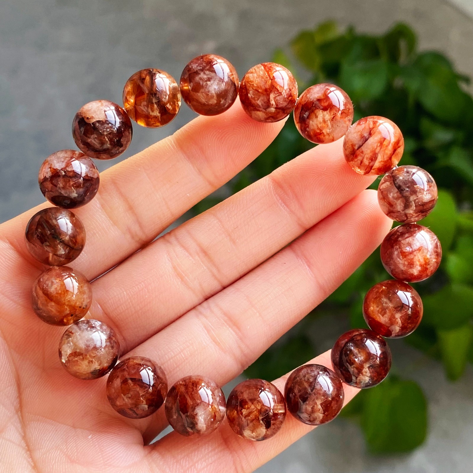 11.6mm Natural Red Multi-inclusions Phantom Quartz Crystal Beads Bracelet 2725