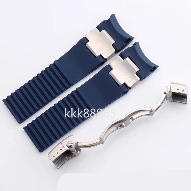 22mm Rubber Watch Band Strap Fits Ulysse Nardin Maxi Marine / Diver Black Blue