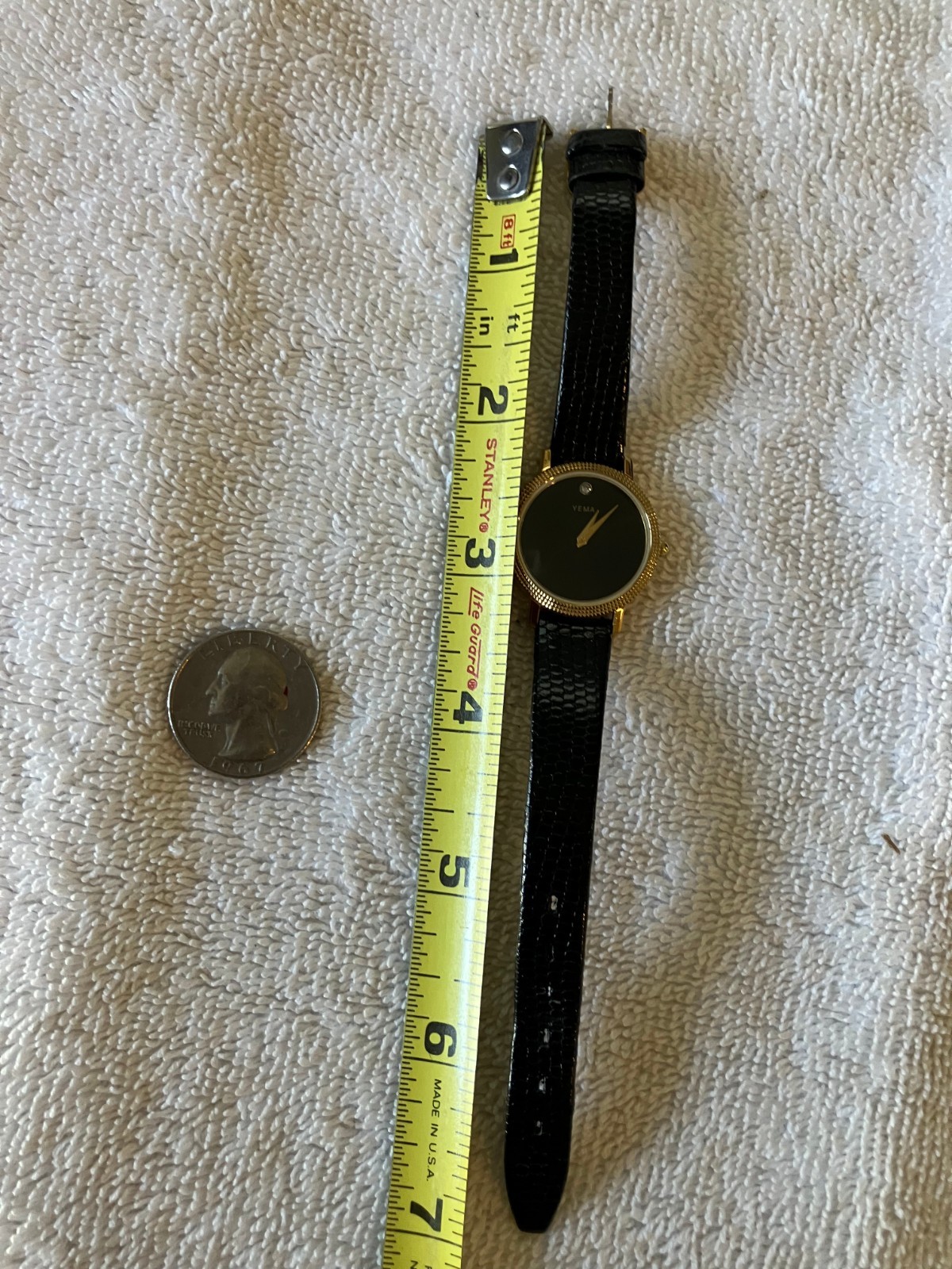 Vintage Yema Paris Quartz Watch Gold Plated Case With Black Strap