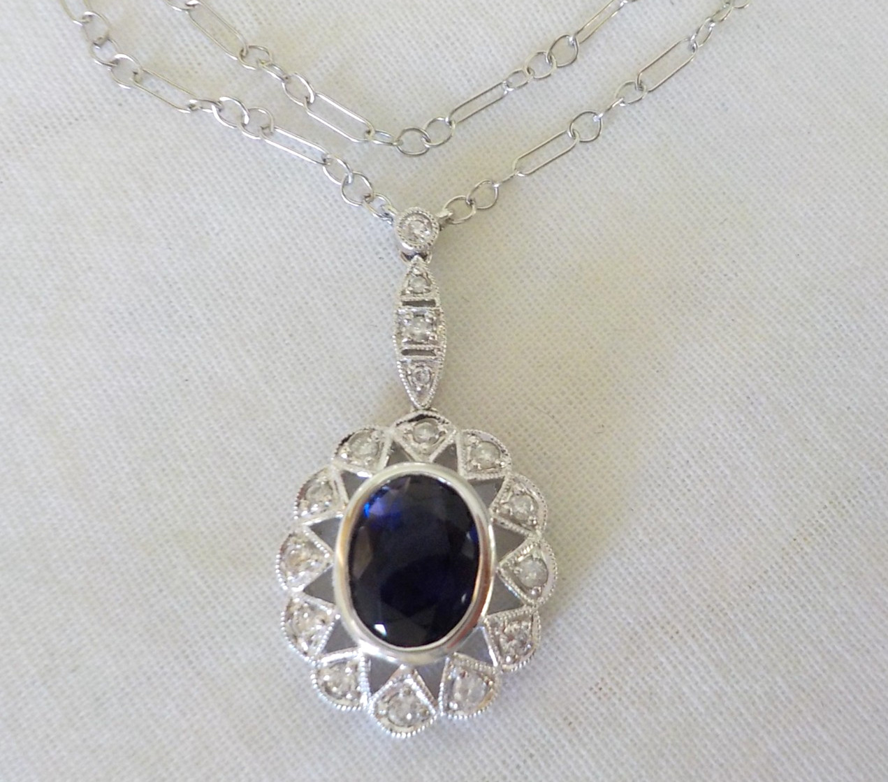 Dazzling 14K White Gold Iolite Diamond Necklace – 4.63 gms, 18 in, 1.60 ctw