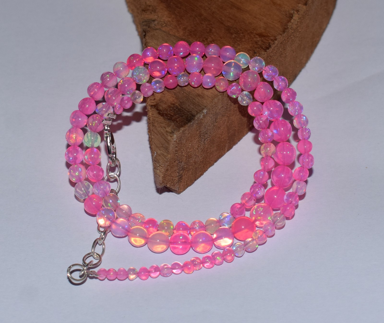 16″Natural Ethiopian Opal Wello Fire Opal Gemstone Beads Necklace Jewelry