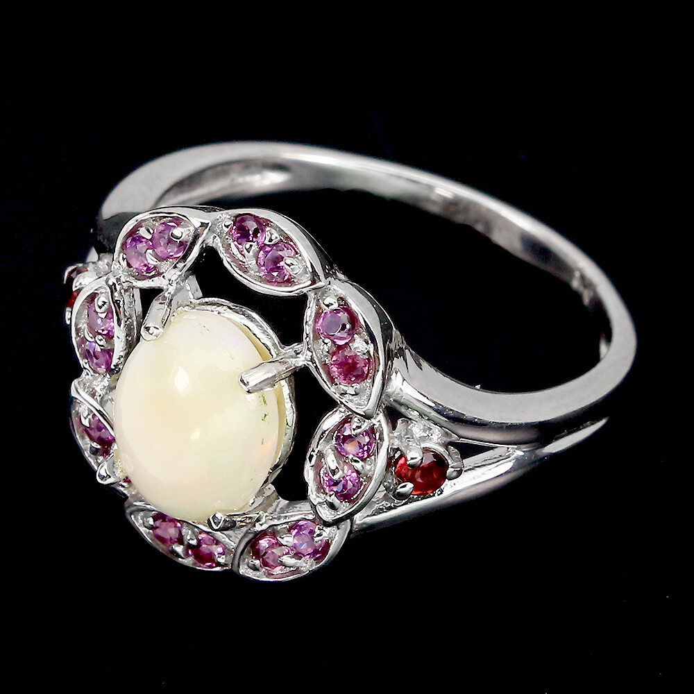 925 Sterling Silver Ring Oval Fire Opal Rhodolite Garnet Gemstone Jewelry Size 9