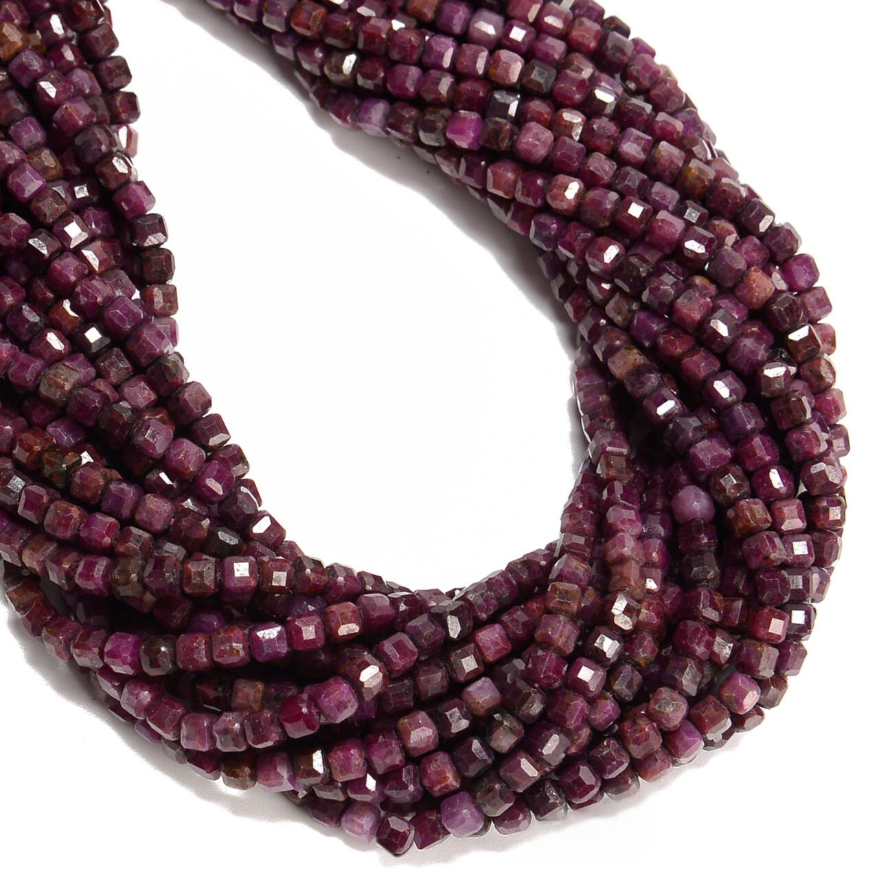 Natural Ruby Faceted Cube Beads Size 3mm 4mm 15.5″ Strand
