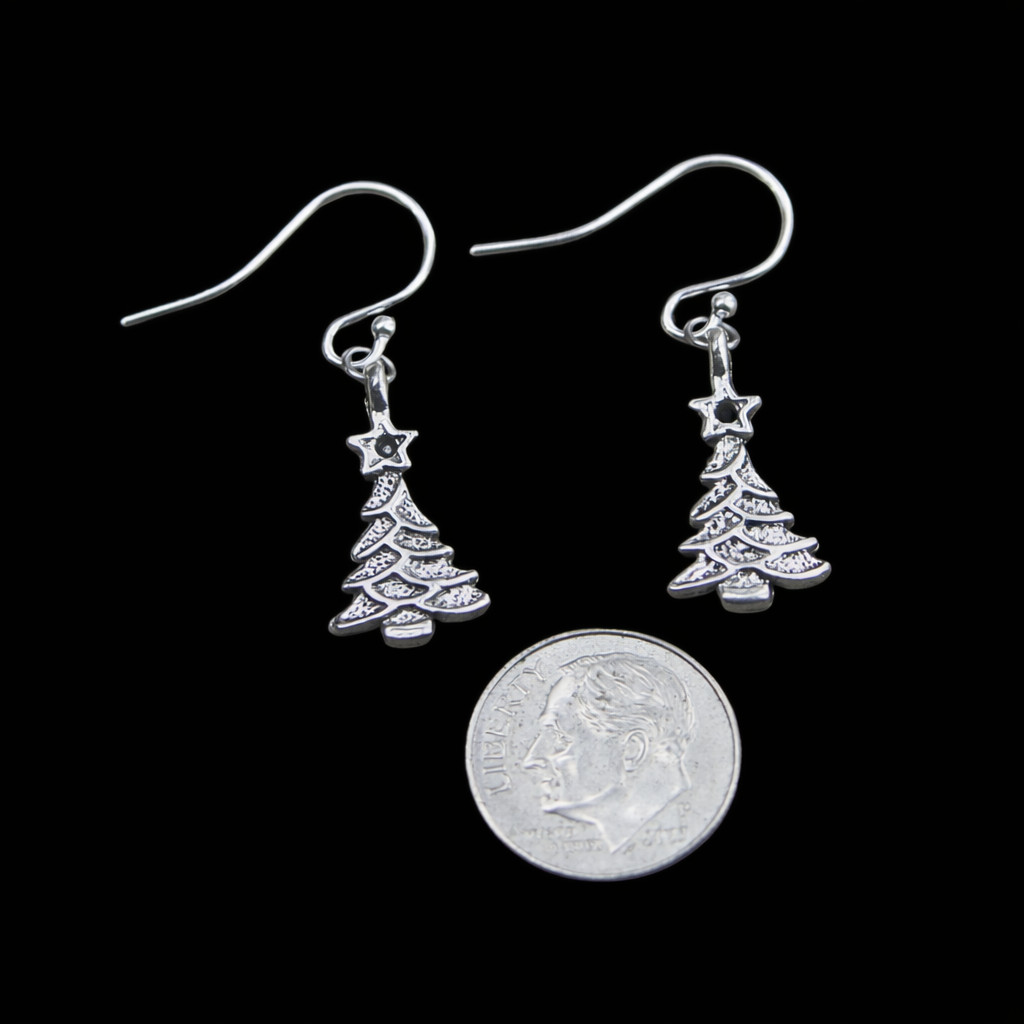 Silver Christmas Tree with Star Earrings & SOLID 925 Sterling Silver Ear Wires
