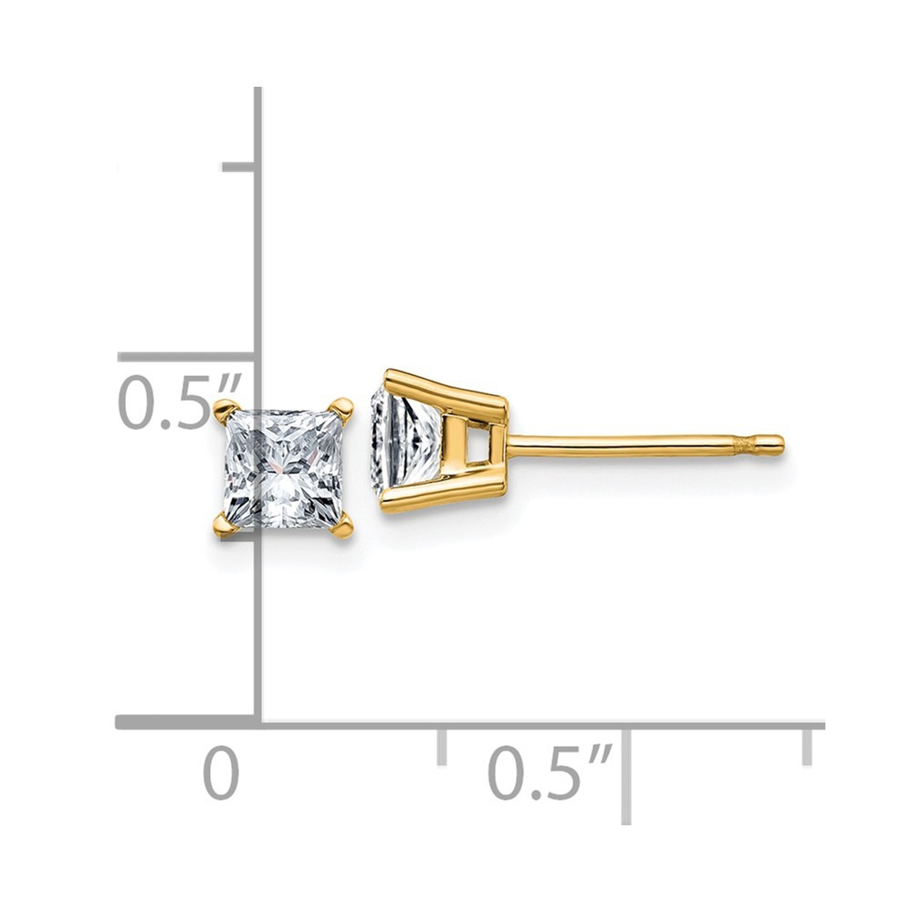 14k Yellow Gold Princess Cut Moissanite Solitaire Stud Earrings L 4mm, w 4mm