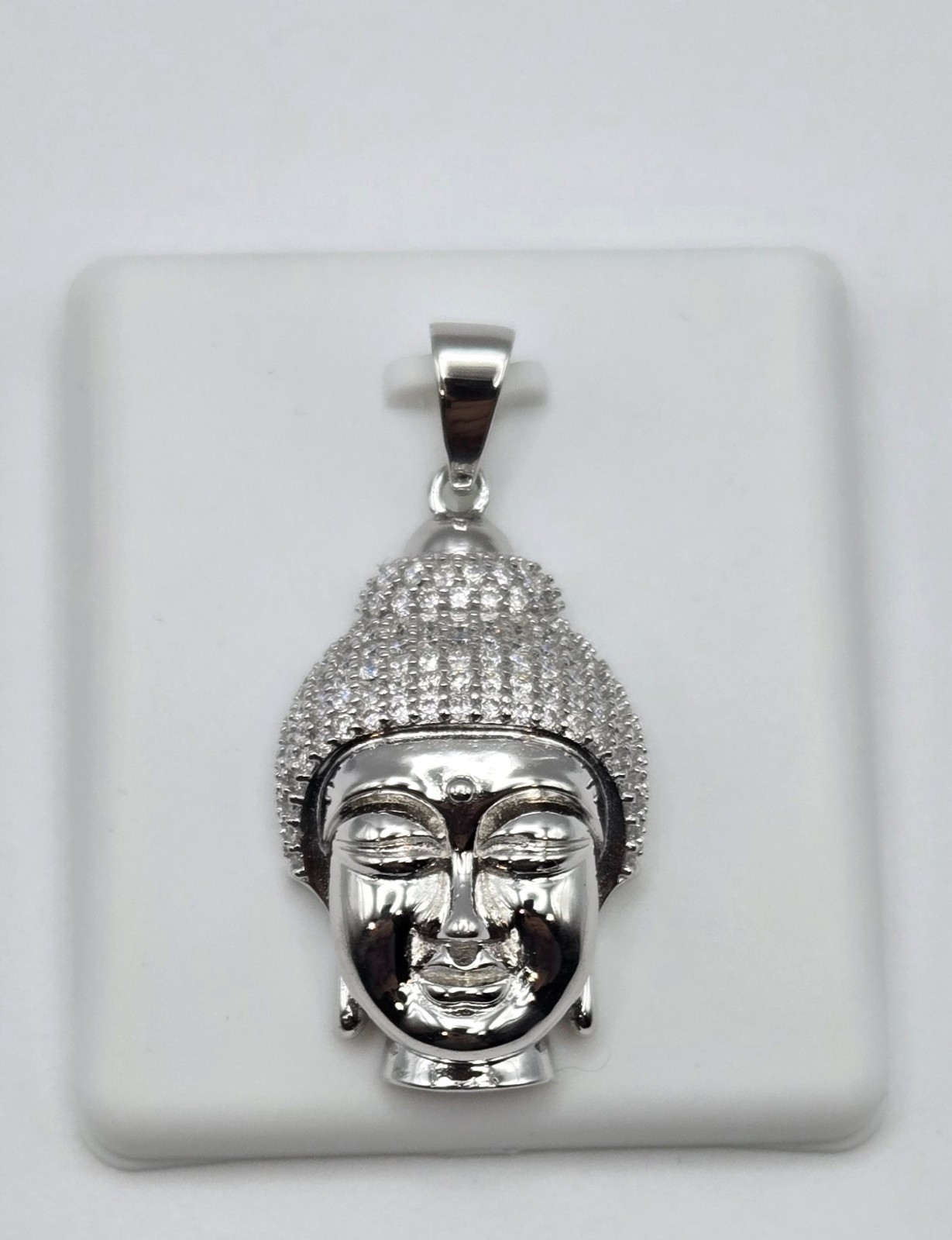 NEW Solid 925 Sterling Silver Buddha Meditation Pendant 4.0CTW MOISSANITE, USA