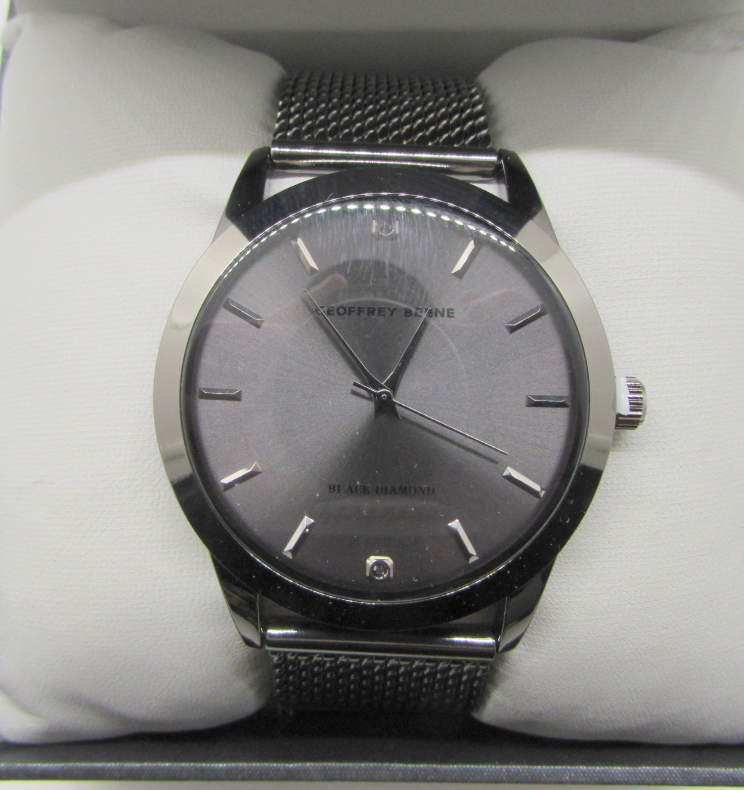 NEW Geoffrey Beene Genuine Black Diamond Black & Silver Round Men’s Wrist Watch