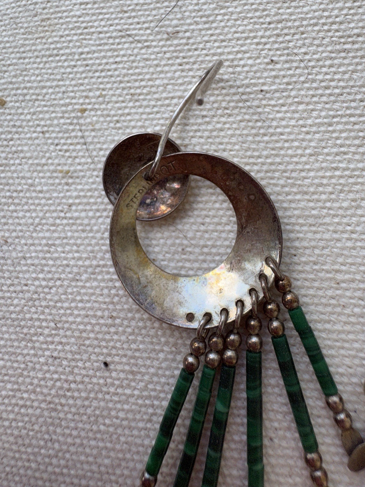 Sterling Silver & Malachite Dangle Stamped Earrings