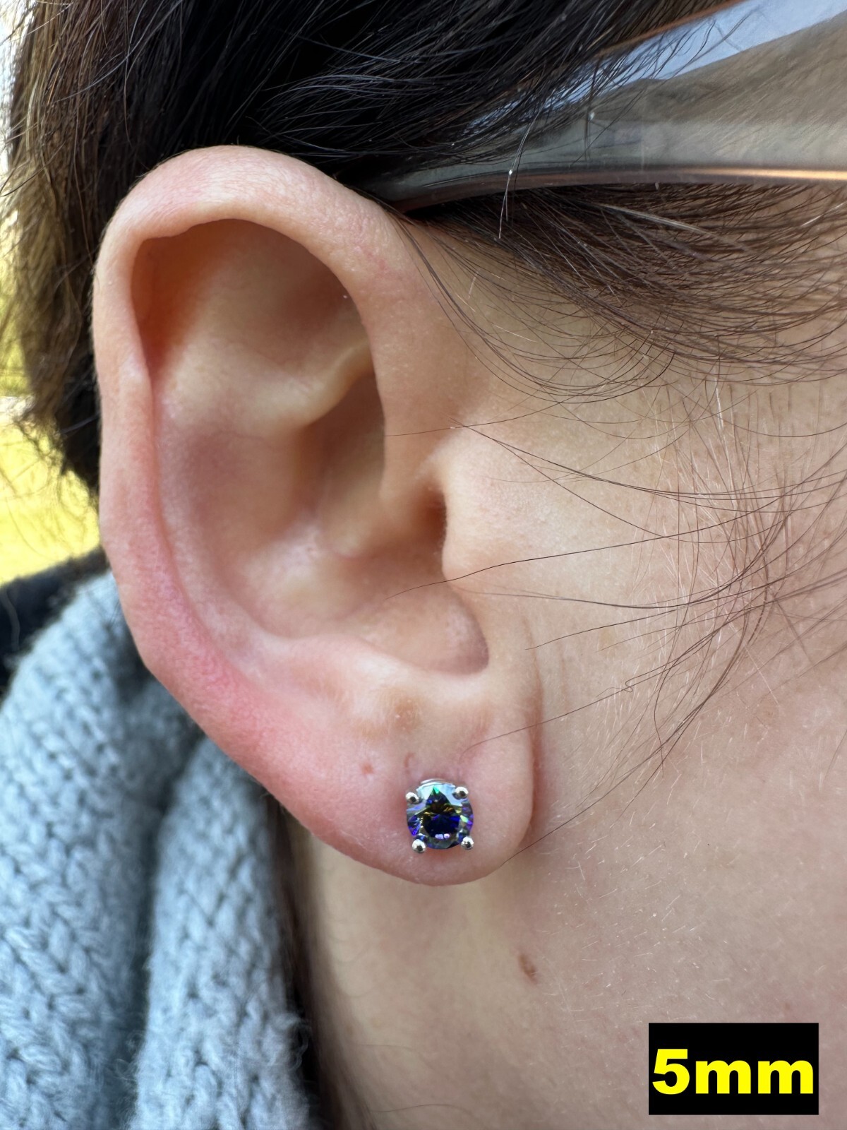 Real Dark Navy Blue Moissanite Screwback Stud Earrings 925 Silver 3-8mm Iced