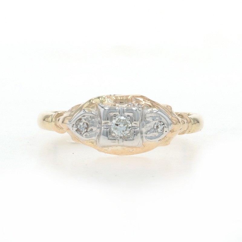 Yellow Gold Diamond Art Deco Ring – 14k European Vintage