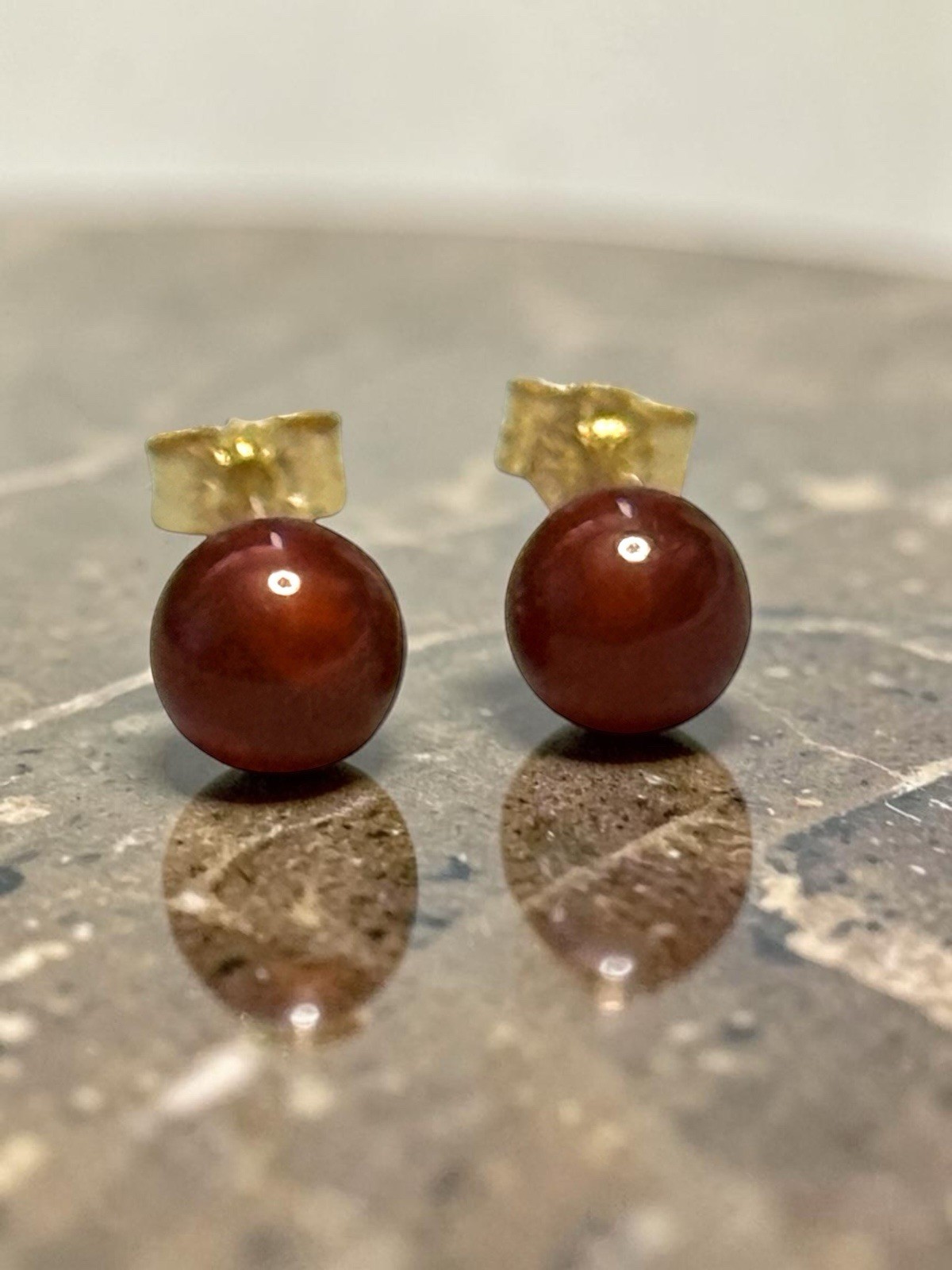 Genuine 5mm Chalcedony Cornelian 9ct Gold Earring Studs 1 Carat Approx