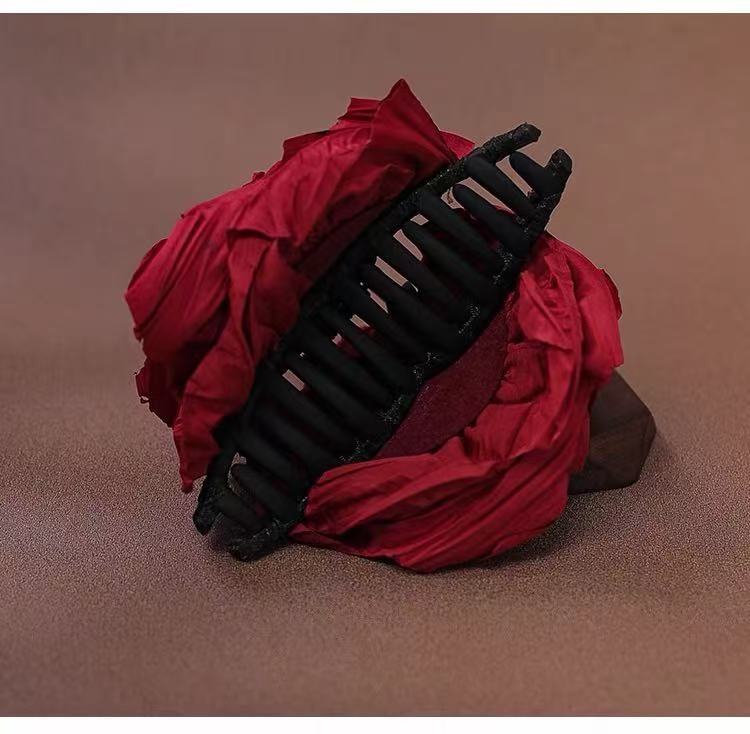 Oversized Floral Acrylic Hair Claw, Hand Painted Fabric Flower Hair Clip 4 Color