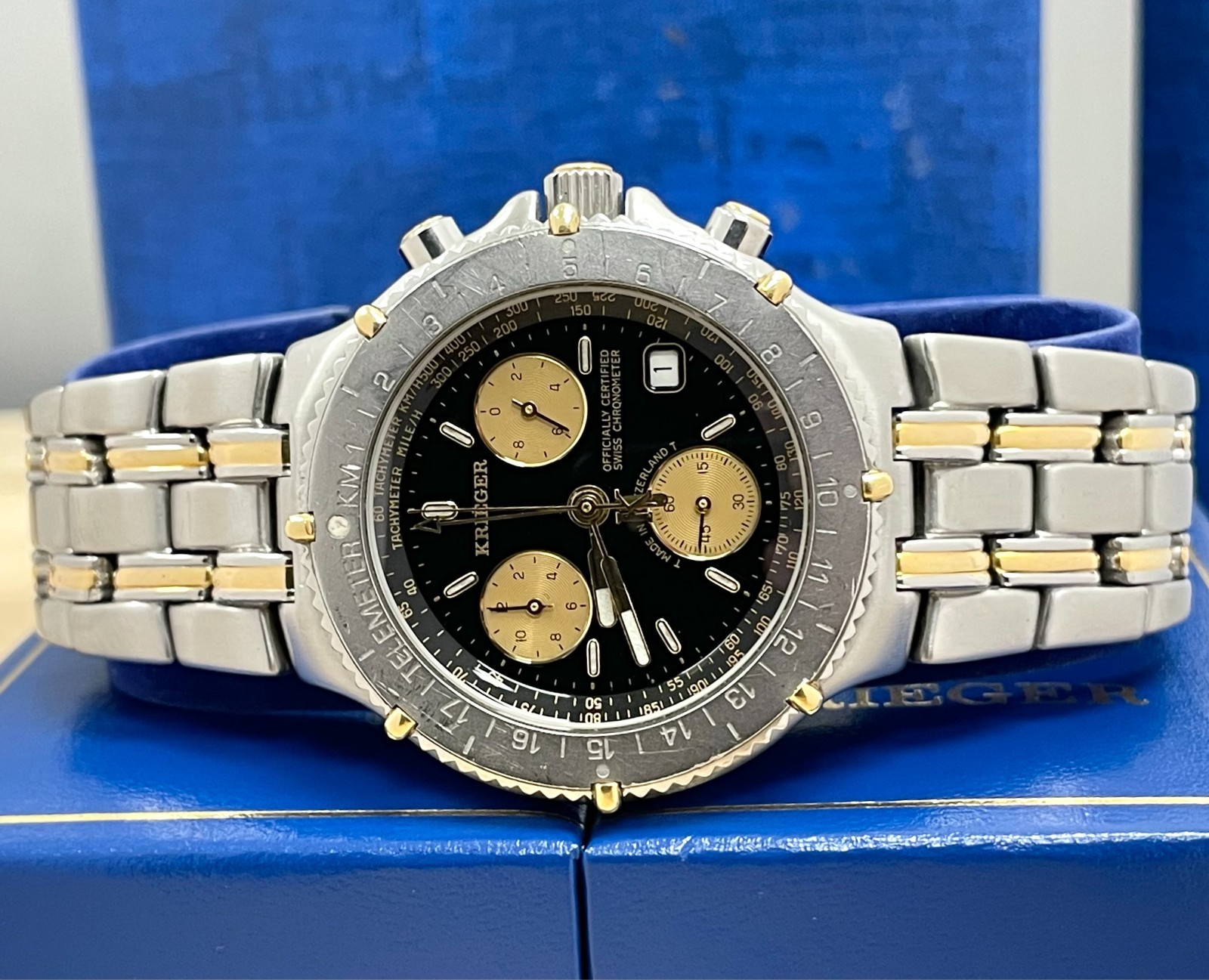 Krieger Two Tone Chronograph Black Dial 1592 With Box and Papers 39mm