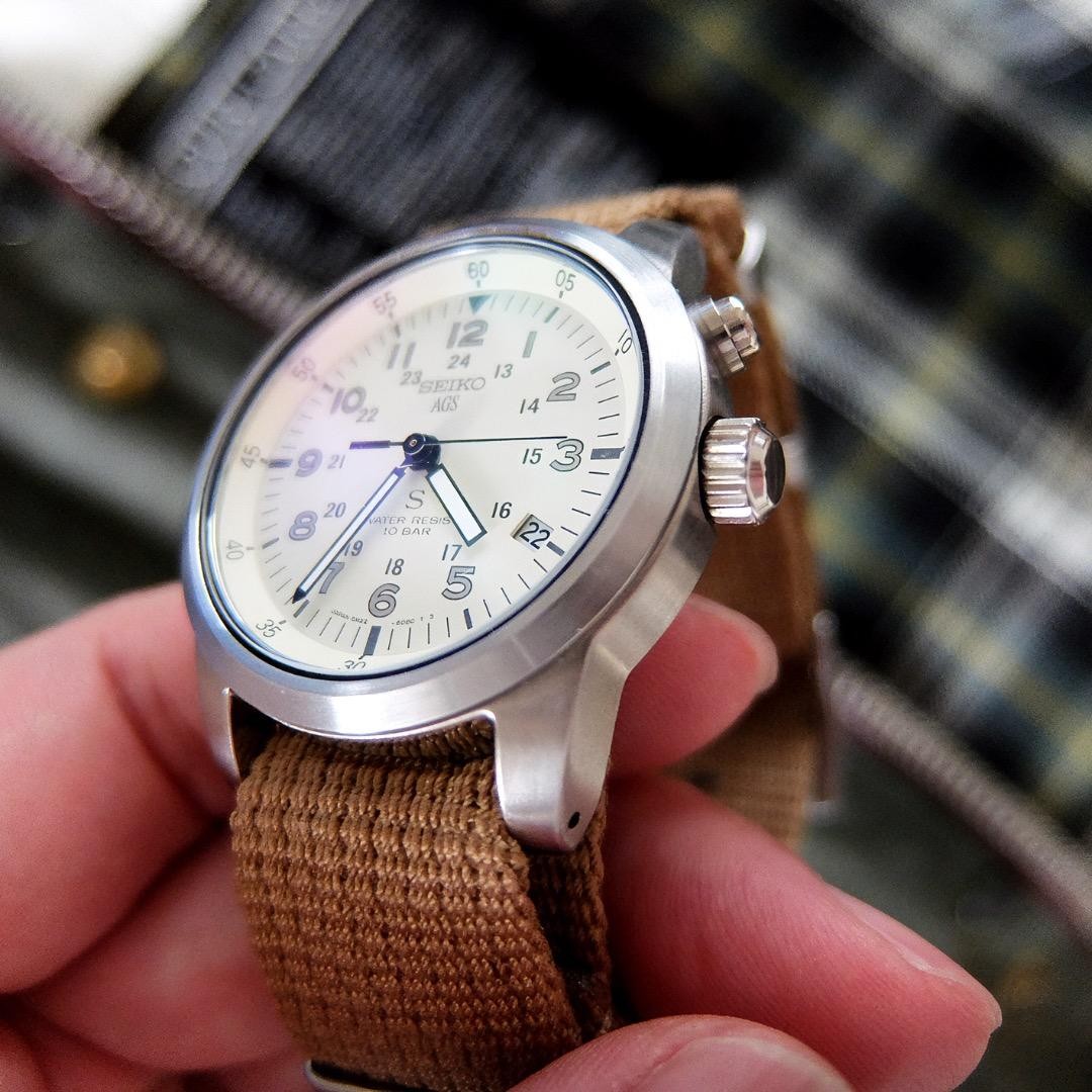 SEIKO SUS AGS Military Dial 5M22 6C20 Excellent Condition