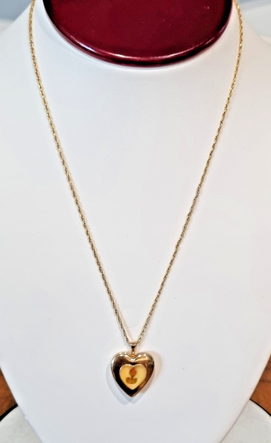 Vintage 14K GF Real Rosebud Heart Locket PPC USA 12K GF Chain 1960-70s See Video