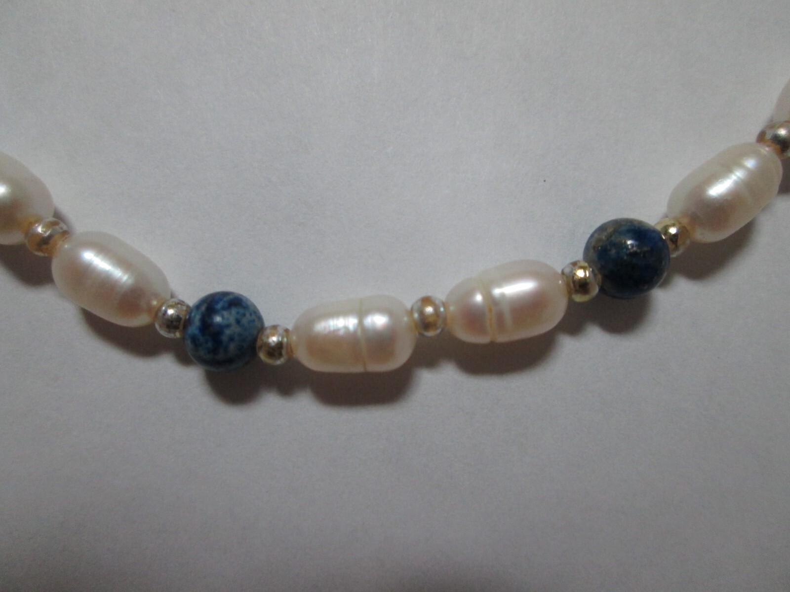 Blue/White/Silver Beaded Necklace