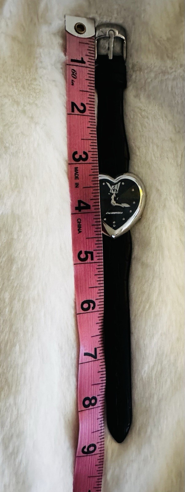 CHRONOTECH WOMEN HEART SHAPED PRISM LOVE BLACK LEATHER BAND WATCH NWOB