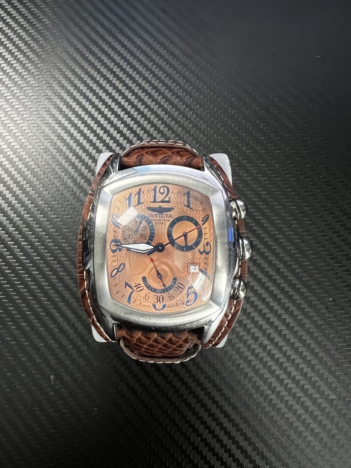 Invicta Grand Lupah Chronograph Copper Dial Brown Leather Watch Excellent
