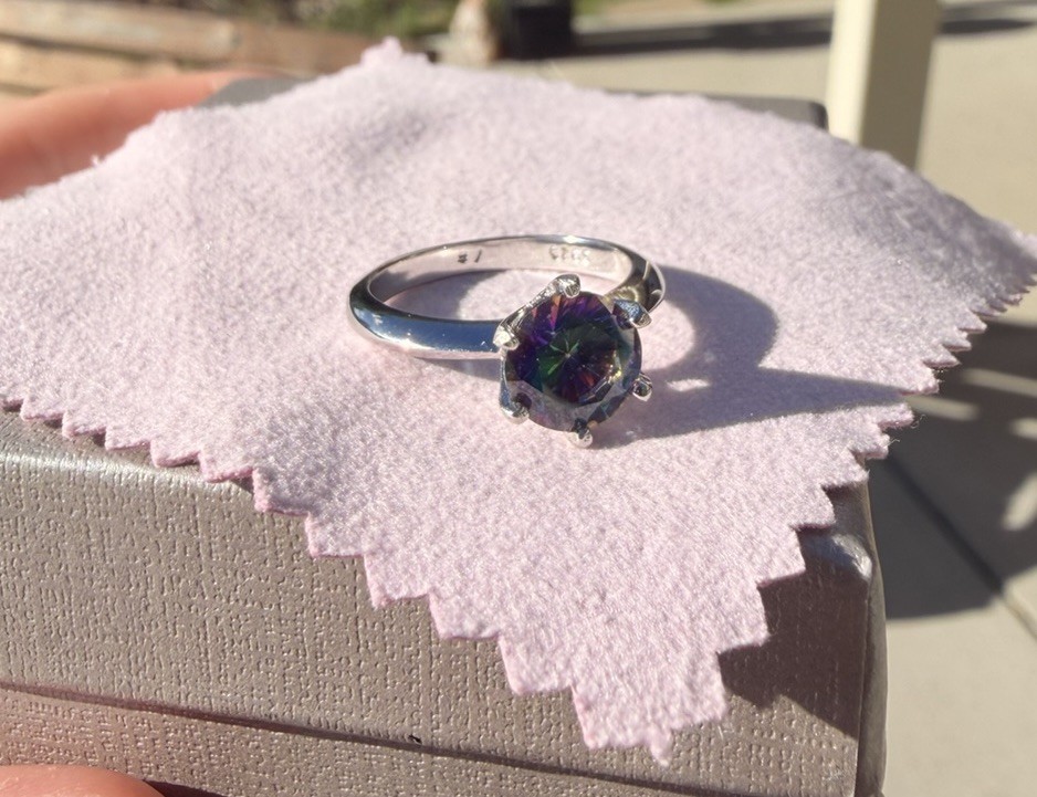 Sterling Silver mystic topaz (8.8×8.7mm) Round ring size 7