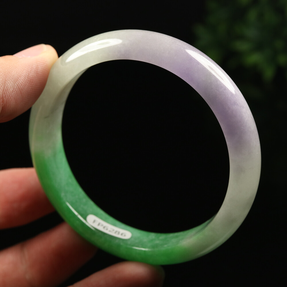 59mm Lavender Purple Green Jadeite Jade Bangle Bracelet Burma Jade A-12625