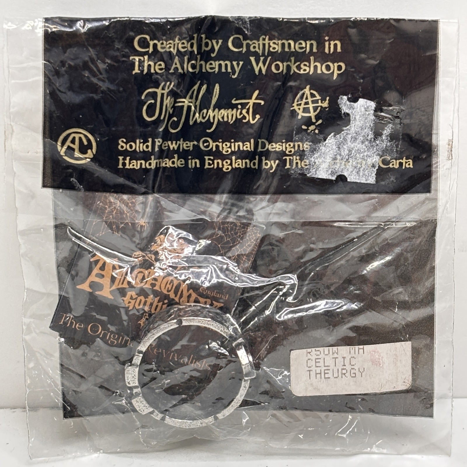 1990s Alchemy Gothic Celtic Theurgy Ring Pewter Made in England in Original Bag
