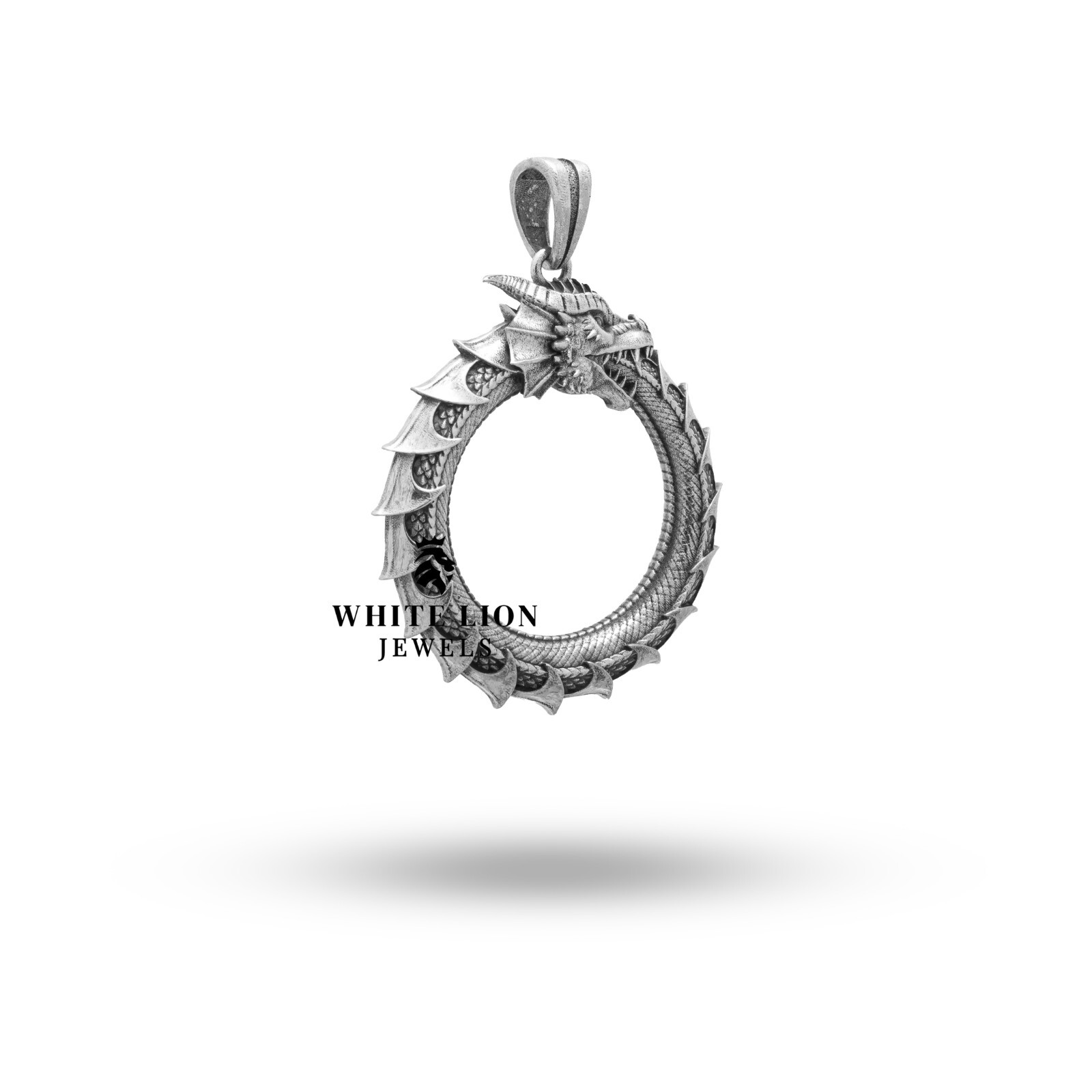 Ouroboros Biker Rider Dragon Creature Animal Pendant Oxidized 925 Silver