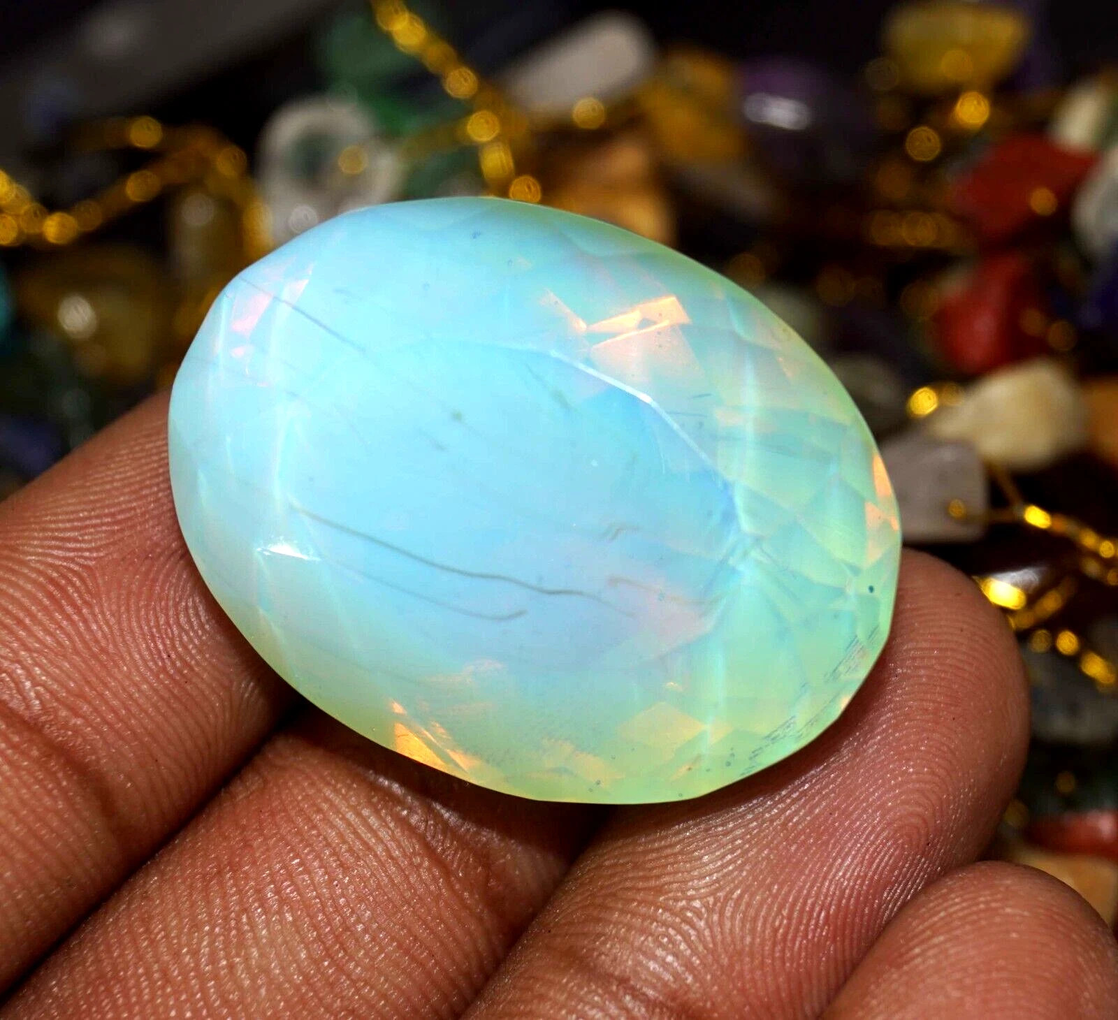 Natural Green Fire Opal Oval Cut Welo Australian 81.60 Ct Loose Gemstone 4 Ring