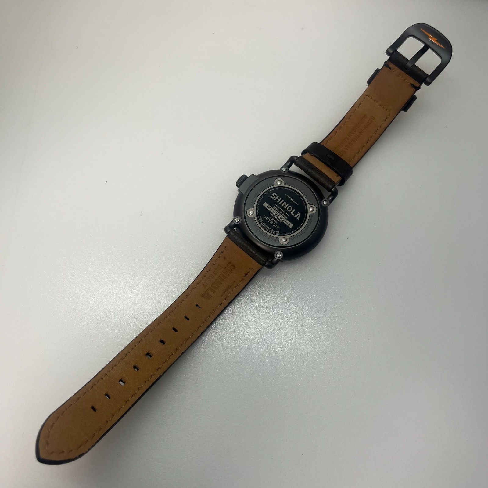 SHINOLA Argonite-1069 Black Quartz Watch USA MADE 41mm w/Box, Paper & Strap#886A