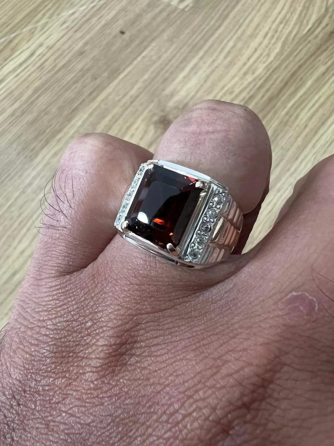 3Ct Emerald Lab Created Garnet Men’s Wedding Ring 14K White Gold Plated Silver