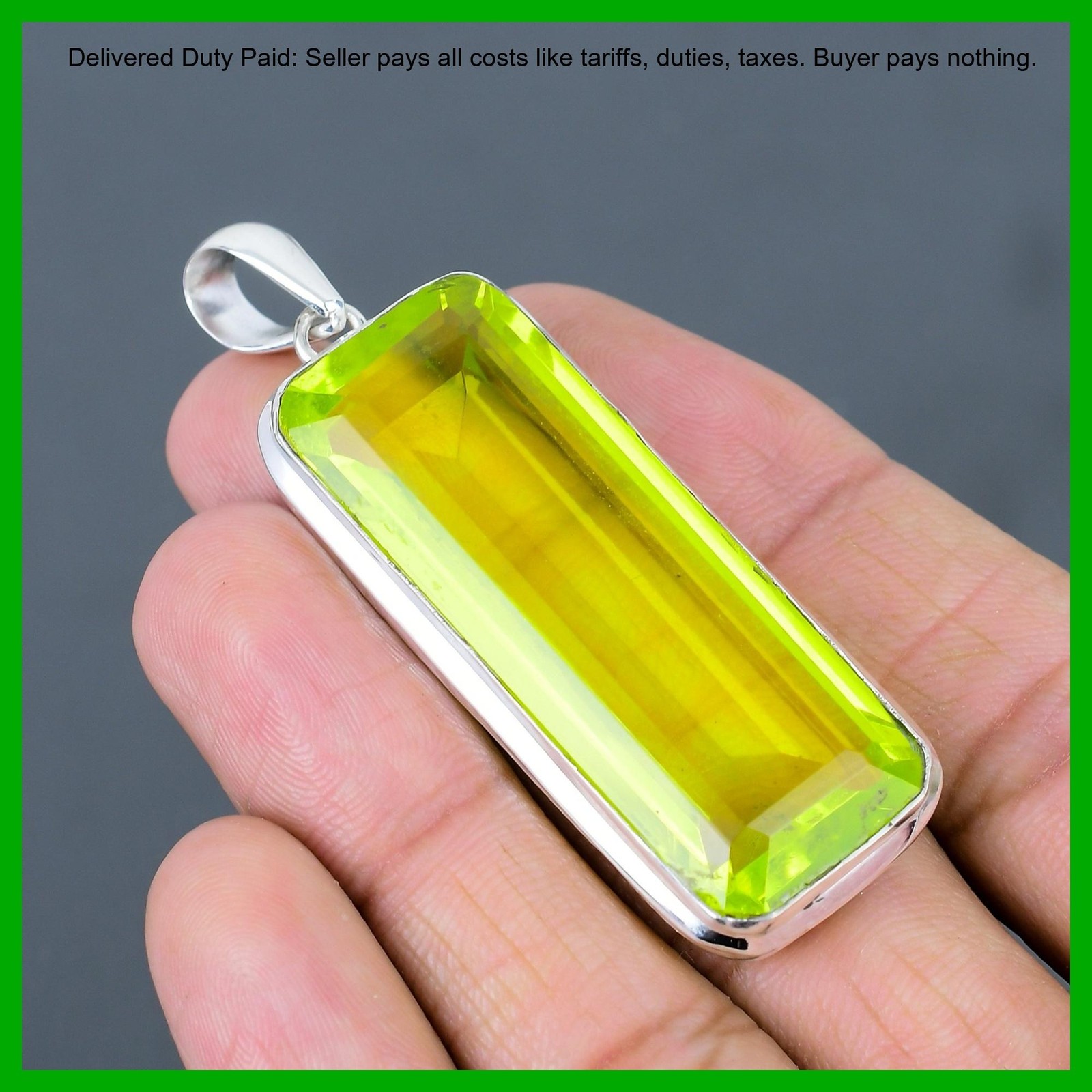Radiant Natural Lemon Topaz 925 Sterling Silver Mother Bezel New Pendant Jewelry