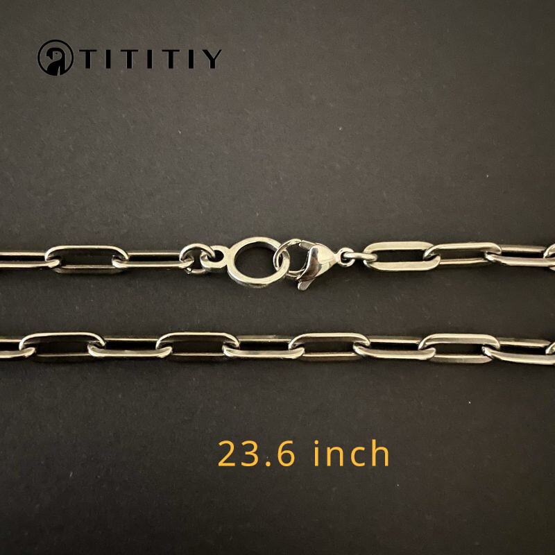 Pure Titanium Necklace Width 5mm Flat O-ring Chain for Anti Allergy 23.6 Inches