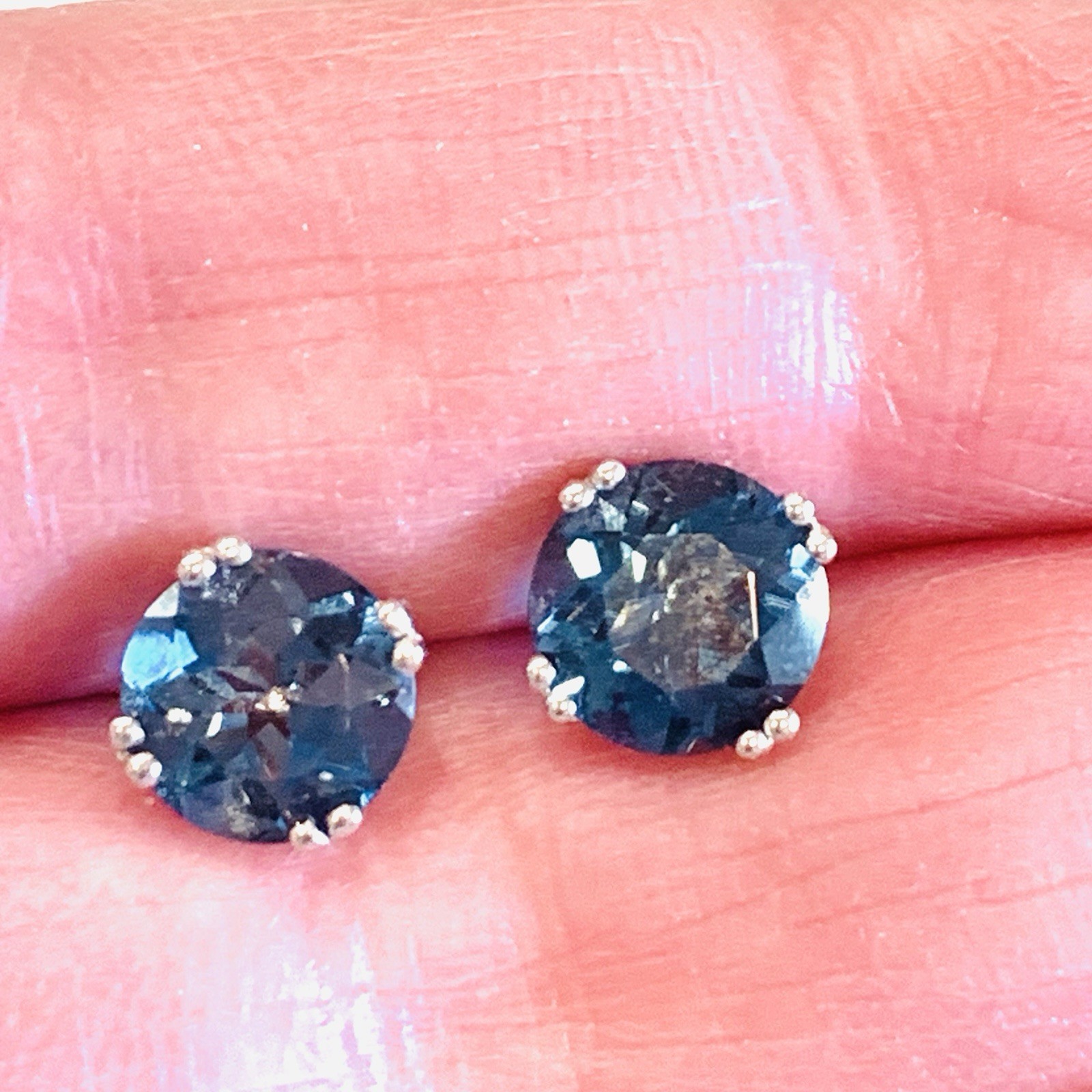 5 Ctw London Blue Topaz Earrings 14k Solid White Gold Stud Natural 1.85gr 8mm