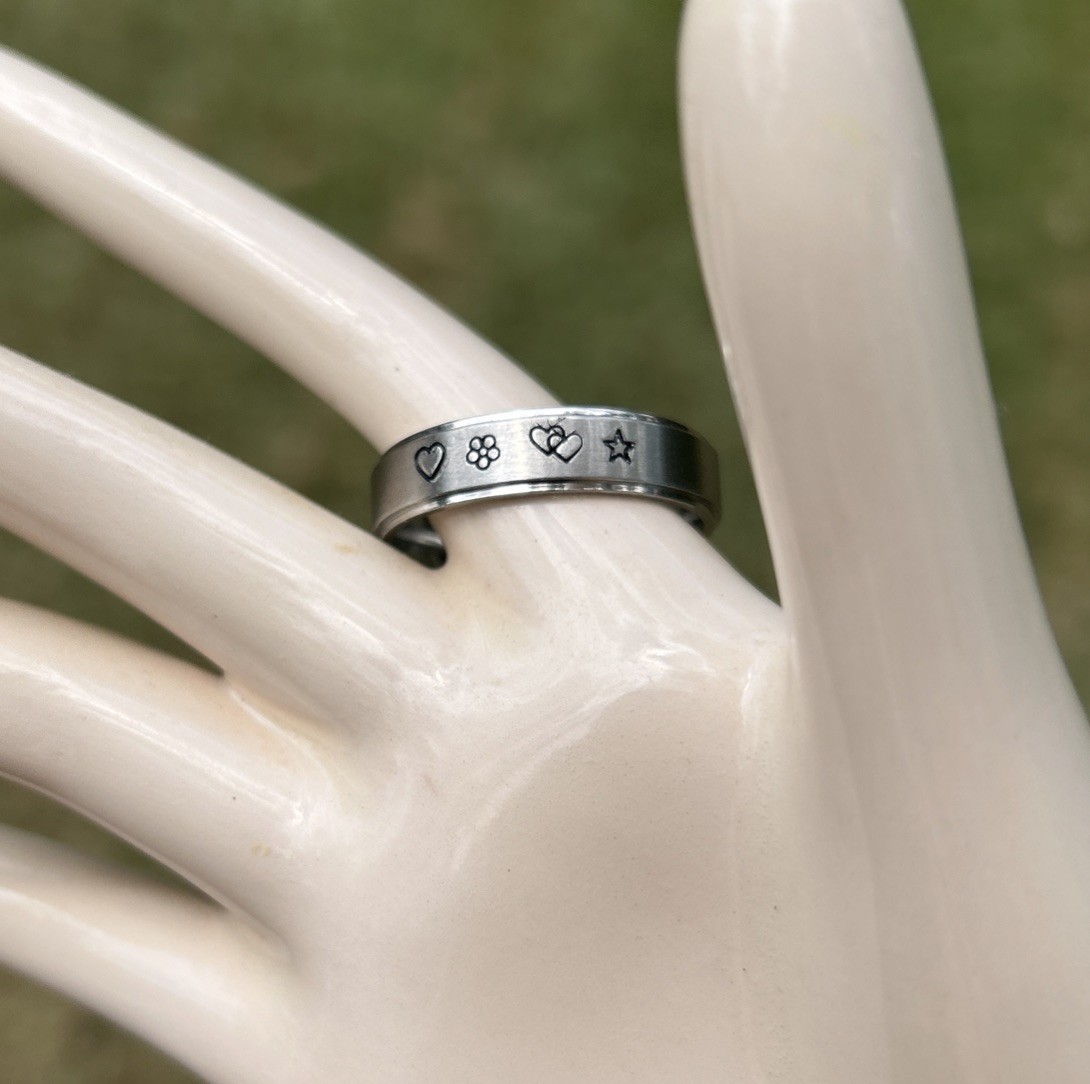 6mm Brushed Silver Personalized Hand Stamped Stainless Steel Rings