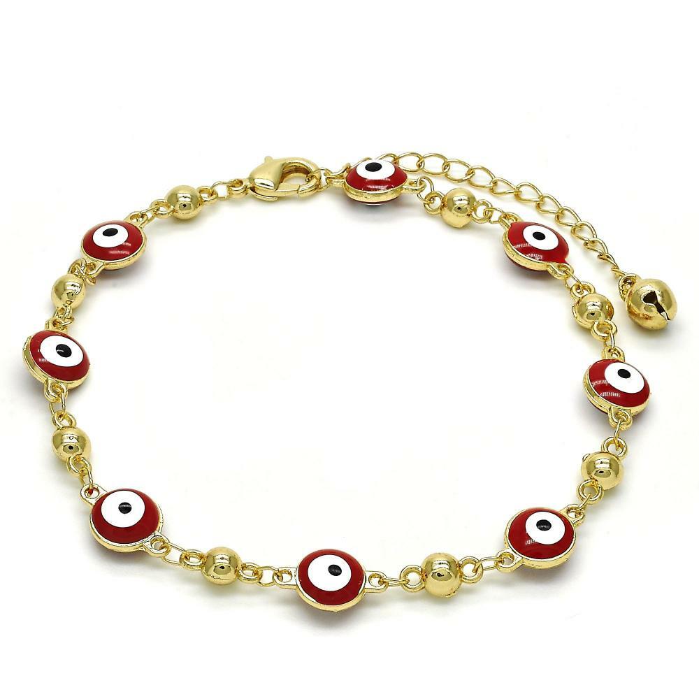 14K Gold Filled Multicolor Evil Eye Anklet Good Luck Protection Envy 9.5-10.5”
