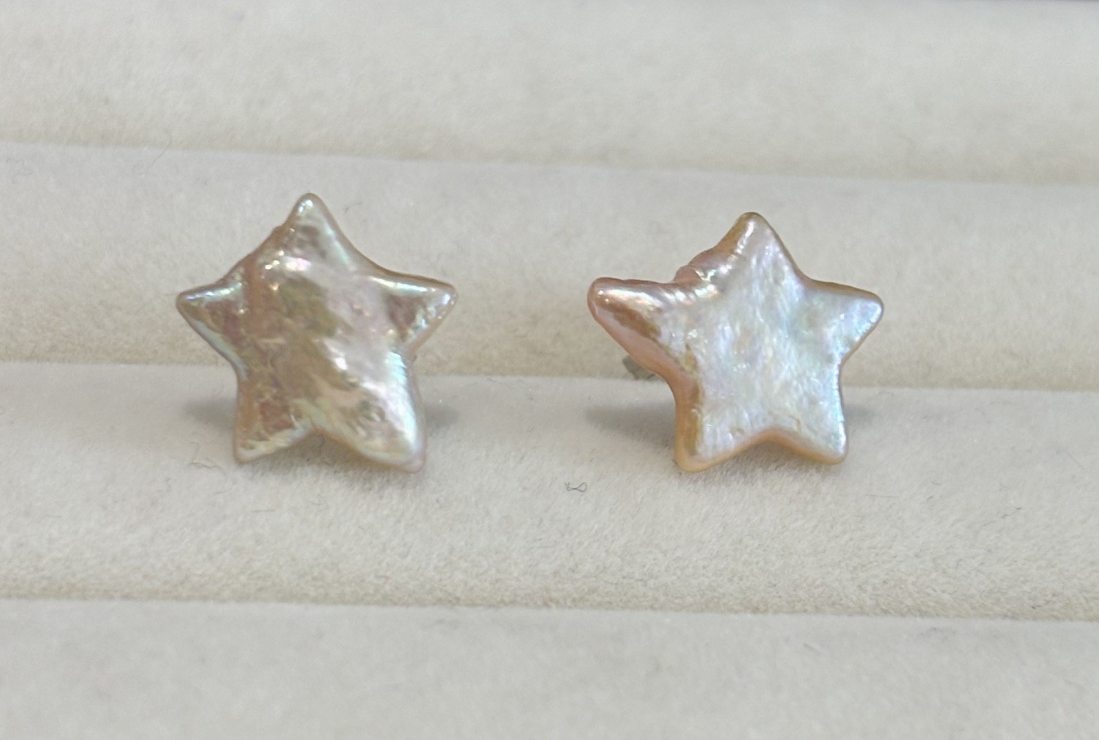 Natural Star Shaped Baroque Pearl Studs Earrings | Soft Peach Iridescence |