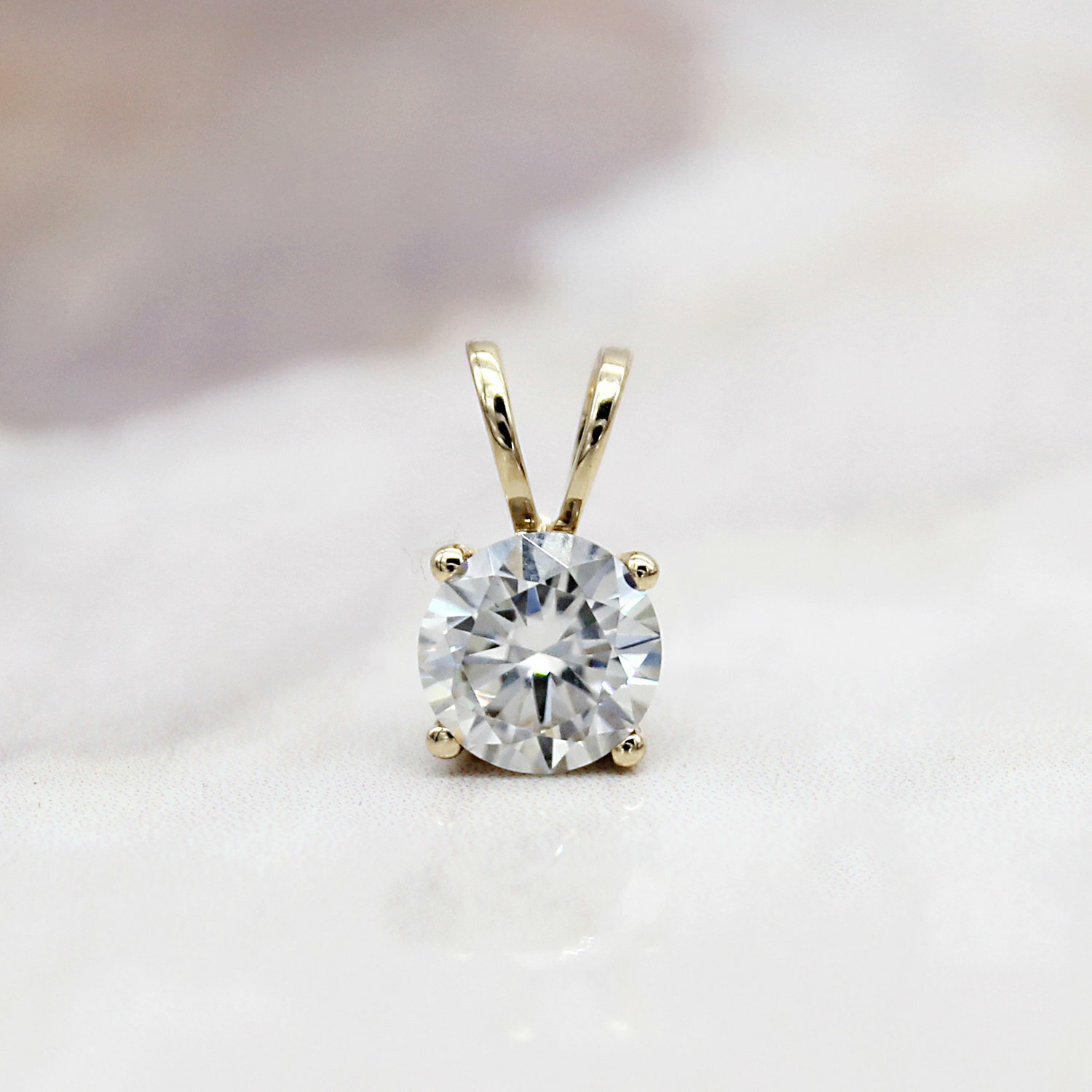 Solid 10k Yellow Gold 0.75 ct Genuine Moissanite Ladies Solitaire Pendant only