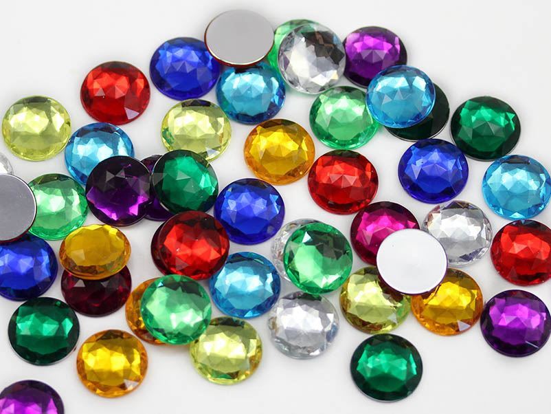 15mm Assorted Colors Flat Back Acrylic Round Gems – 120 Pieces