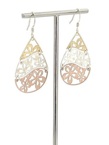 Silver/Gold/Rose-Gold Filligree Dangle Teardrop Earrings