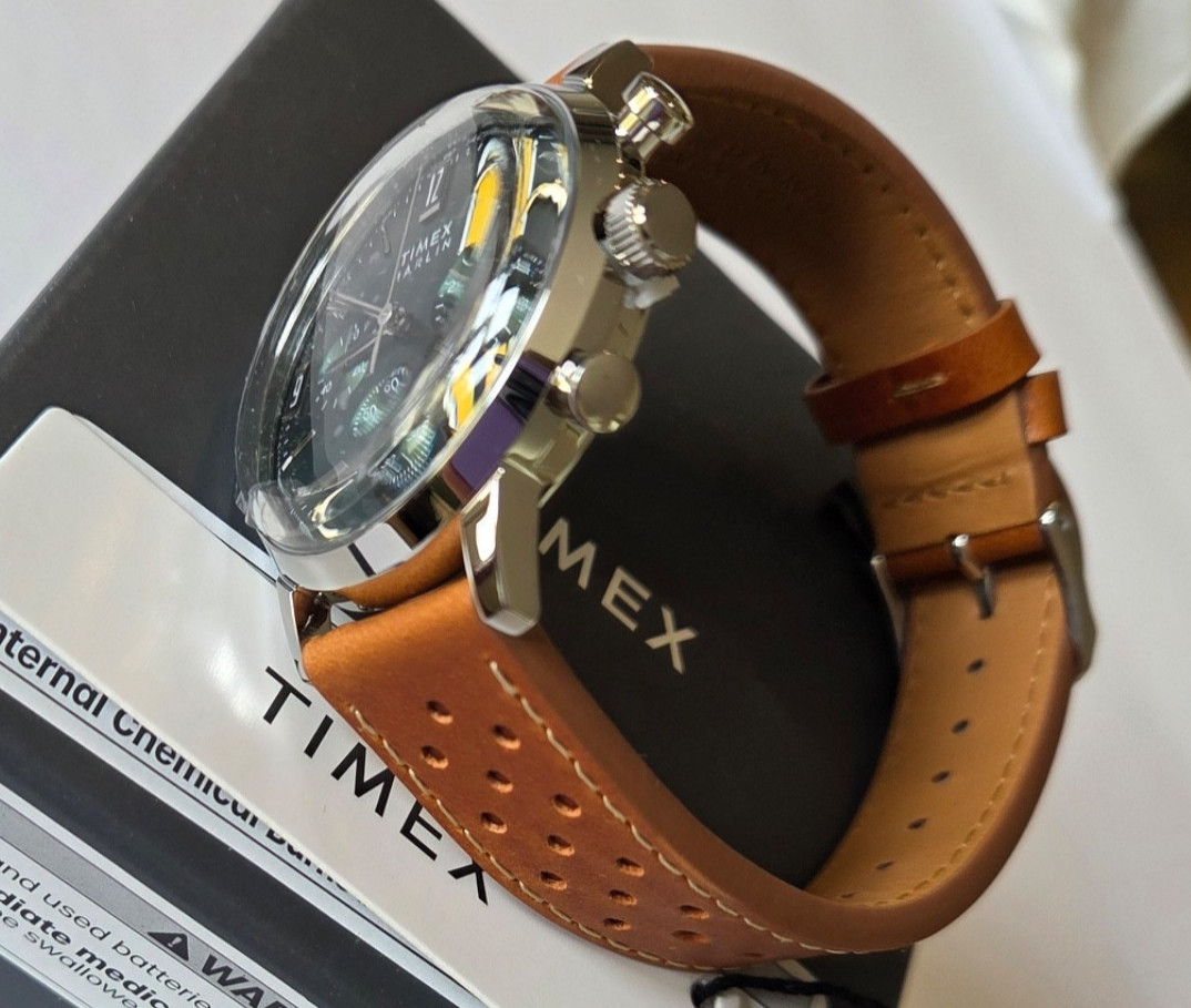 Timex Marlin Chronograph Green Dial Brown Leather Watch TW2W99100