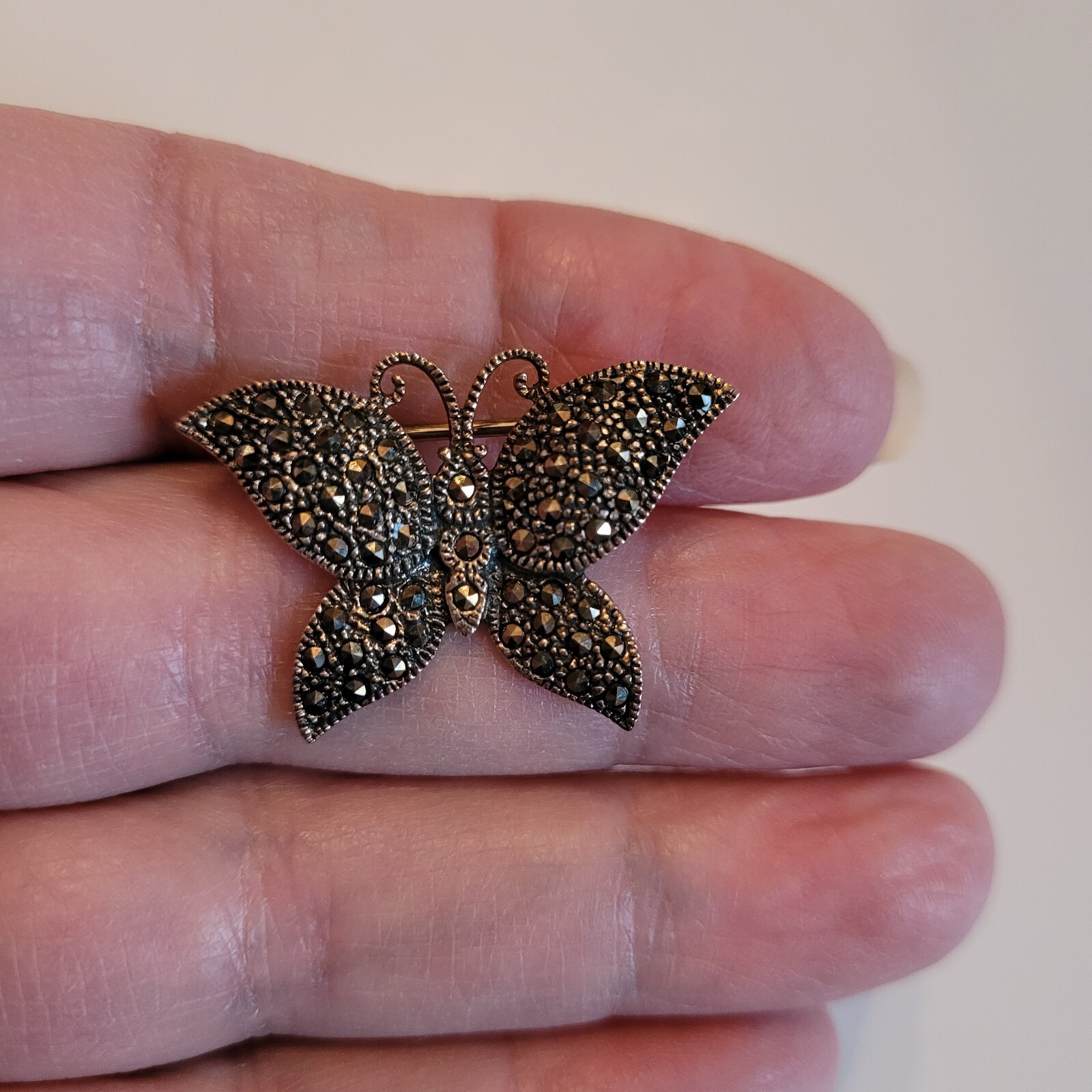 Sterling Silver & Sparkling Marcasites Butterfly Brooch Pin FAS 925