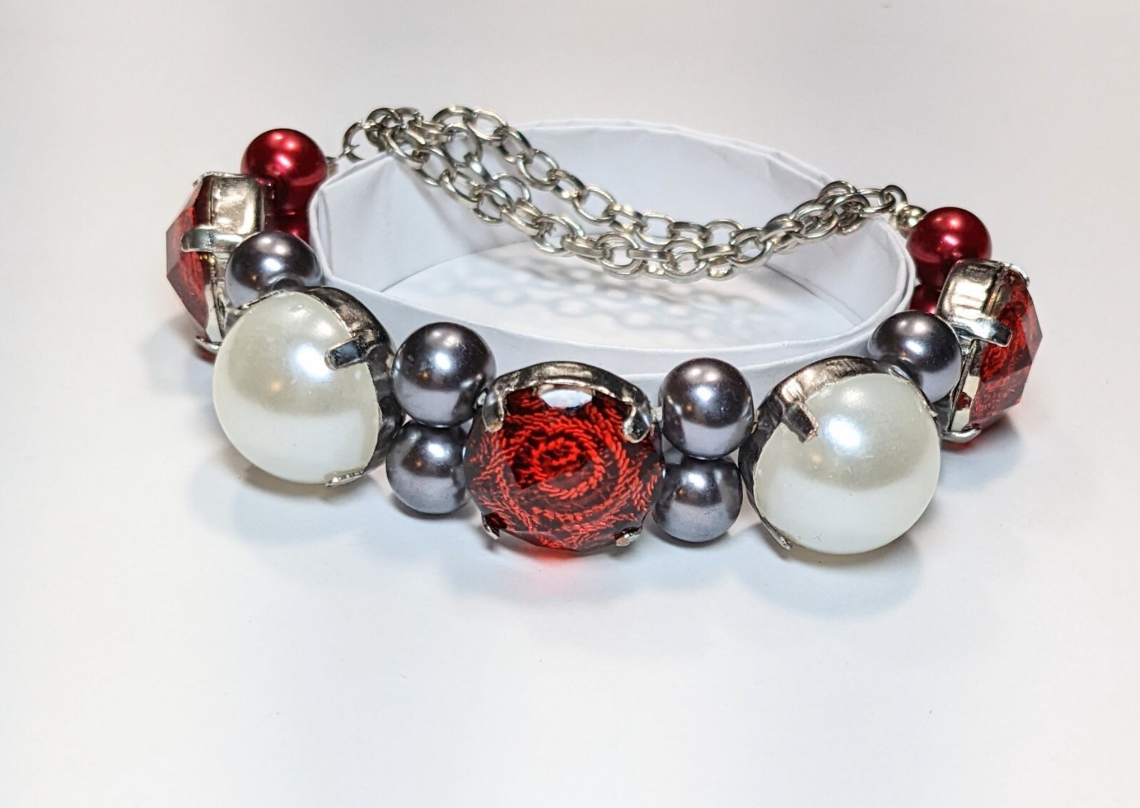 Flower Bracelet Chain Bracelet Woman Rose Purple Silver Stretch Beaded 6 pcs