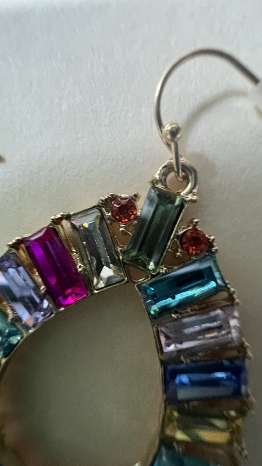 Vintage Christian Siriano NY Baguette Crystal Teardrop Dangle Hook Earrings