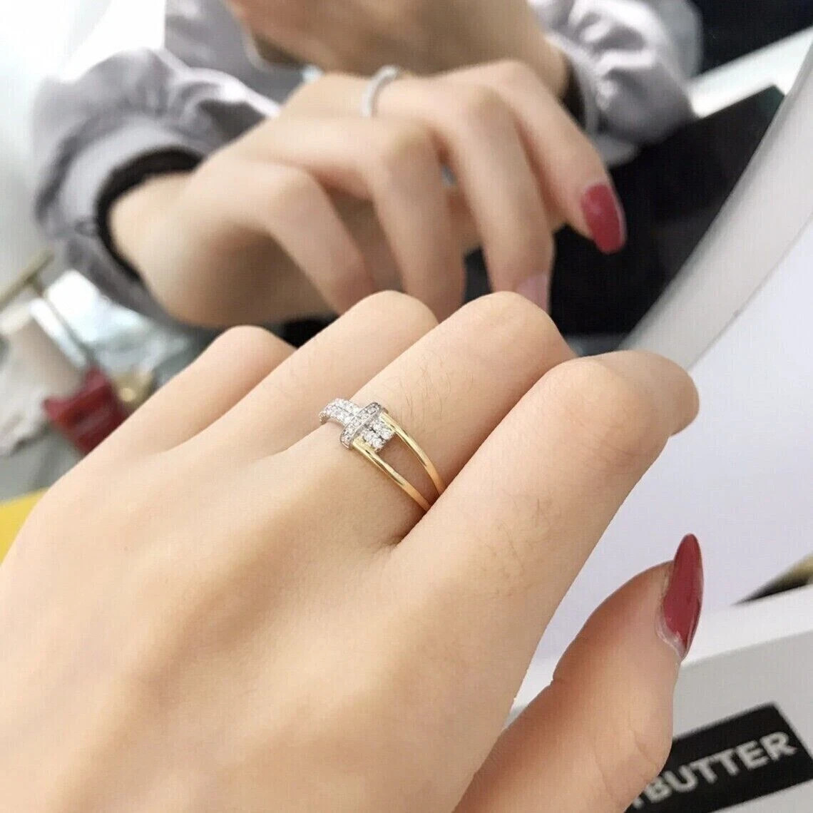 0.90 Ct Lab Created Unique Design Wedding Band 14K Two-Tone Gold Plated