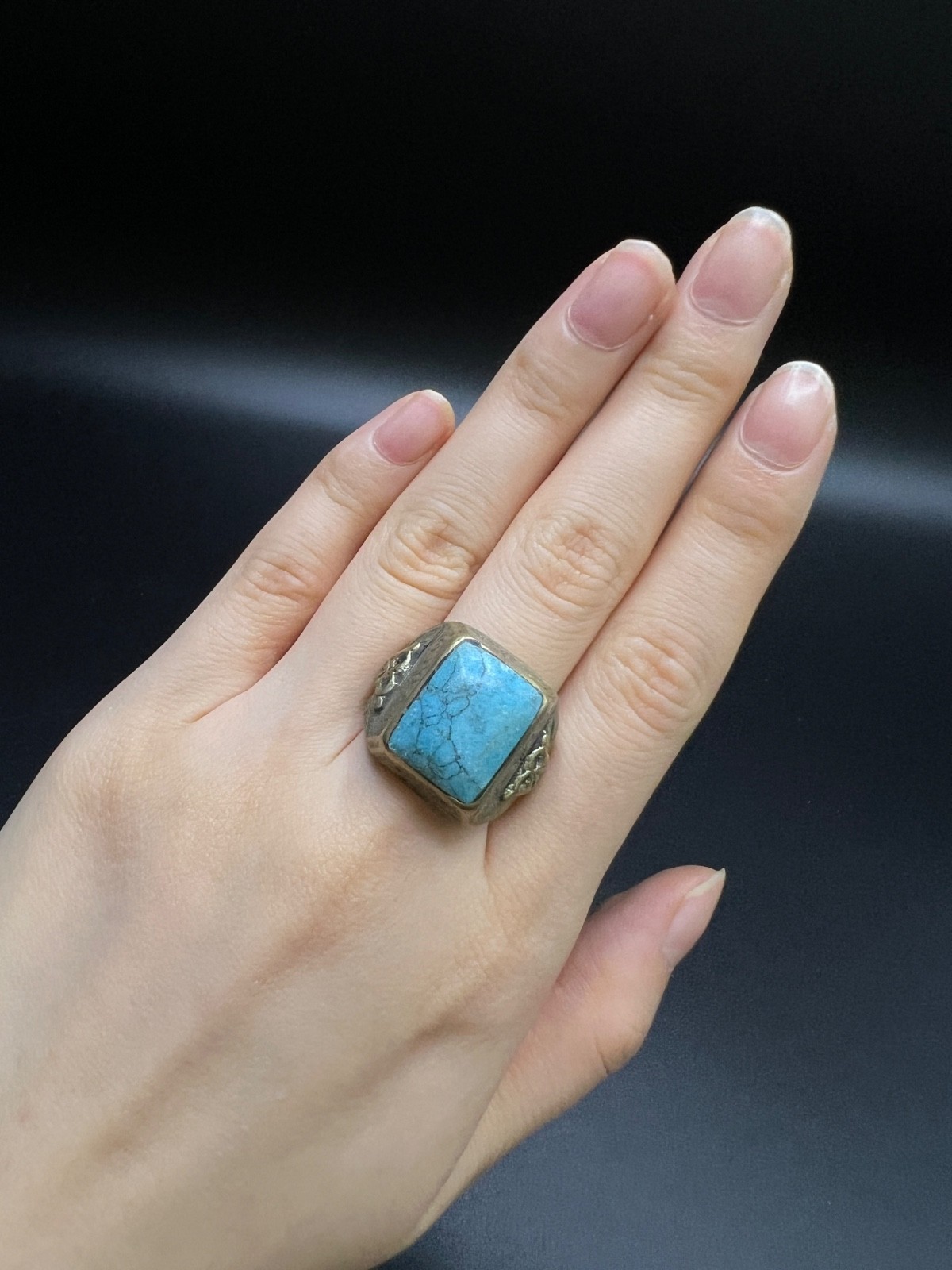 Rare Antique Turquoise Ring Size 10 Handmade Turquoise Statement Ring Artisan