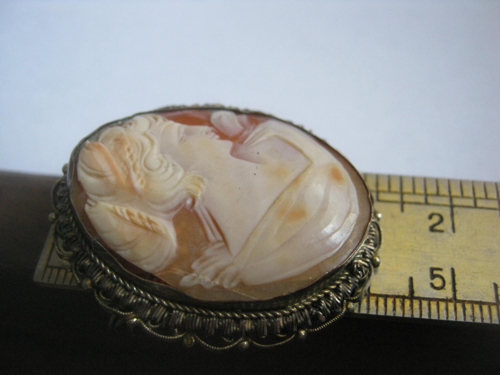Pretty Lady Carved Shell Cameo 1.75″ Brooch/Pendant Fancy Hair & Dress LQQK!