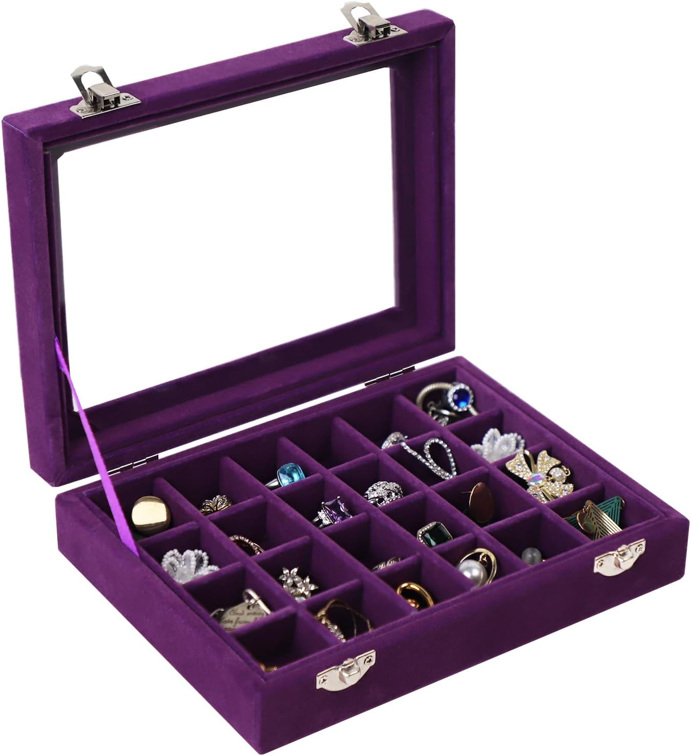 Velvet Jewelry Box 24 Grid Jewelry Earrings Display Organiser Box Ring Tray Hold