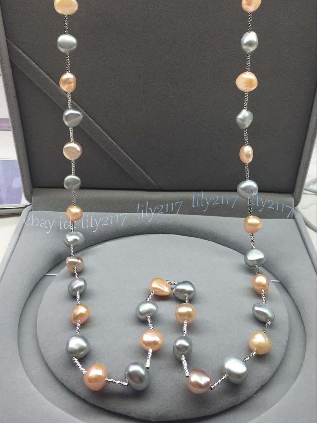 8-9mm Real Natural Silver Gray Pink Freshwater Baroque Pearl Necklace 14-72 inch