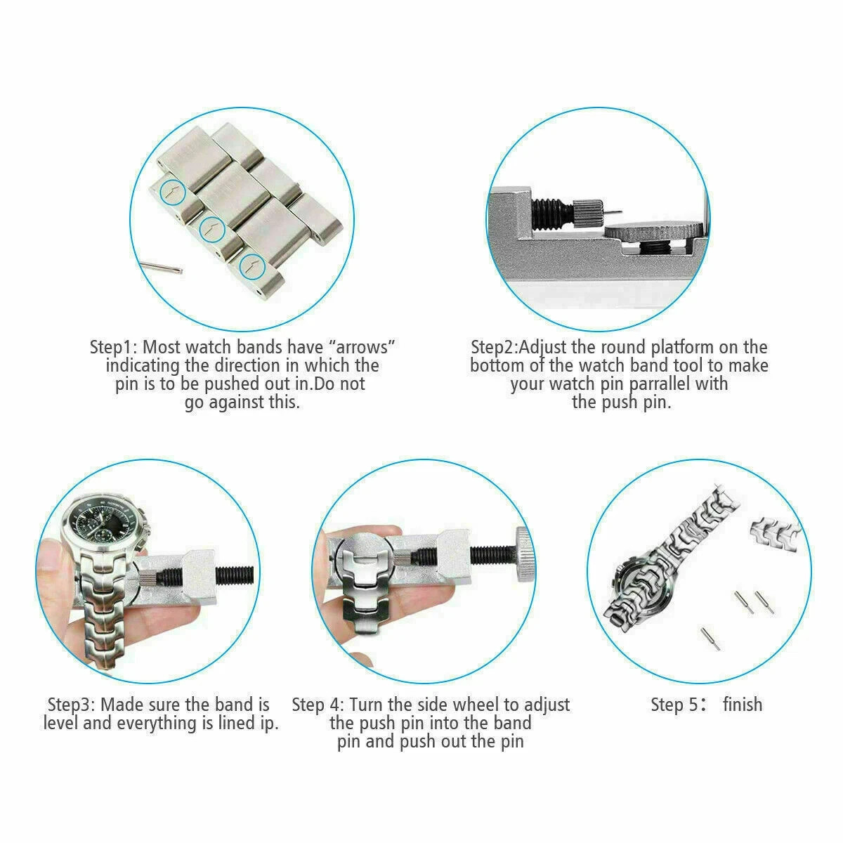 3PCS Adjustable Metal Watch Band Strap Bracelet Link Pin Remover Repair Tool Kit
